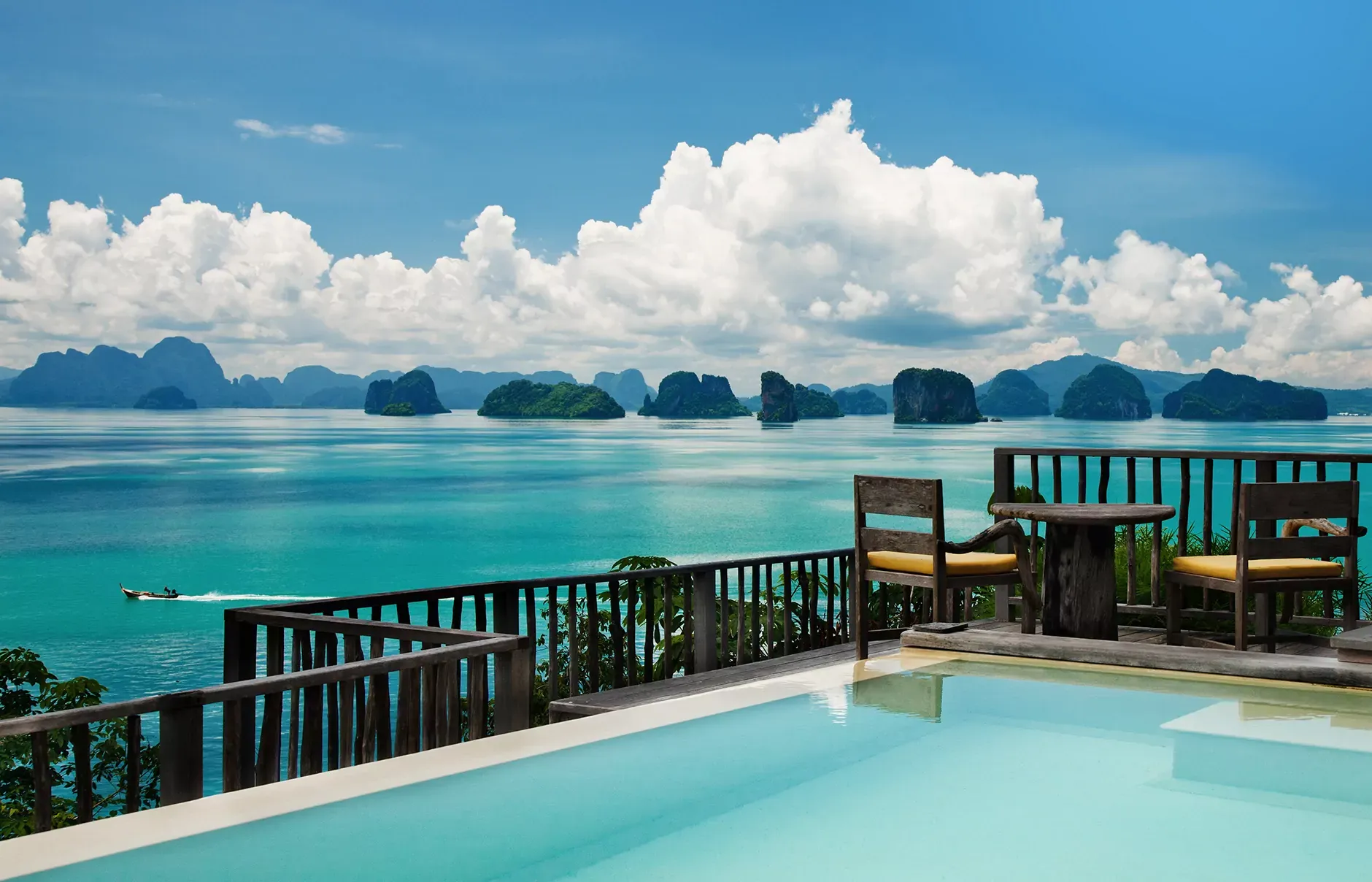 Tropical terrace with a private pool overlooking the Andaman Sea and islands